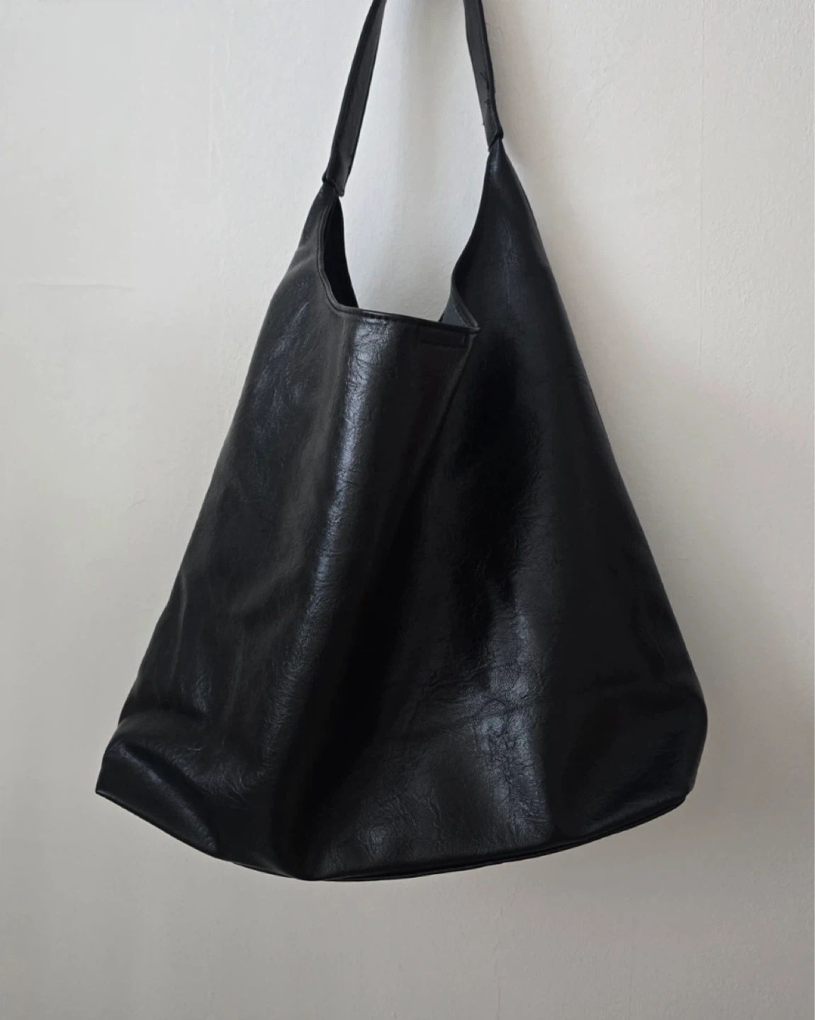 Black Faux Leather Tote Bag