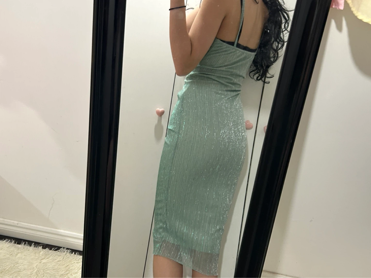 Sparkly Ruched Twist Front Midi Dress - Mint Green - photo 2