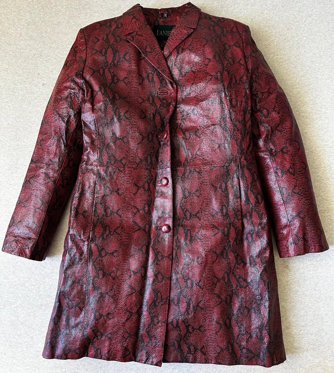 Danier Red Snake Skin Leather Coat