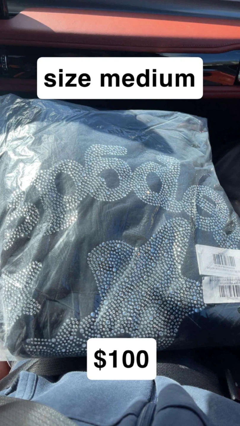 Beluga Rhinestone Hoodie - Black, Size Medium