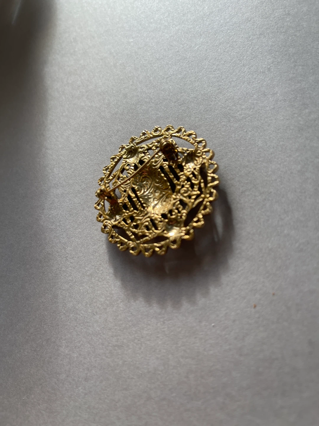 Vintage Ornate Brooch with Faux Pearls and Gemstones - photo 5