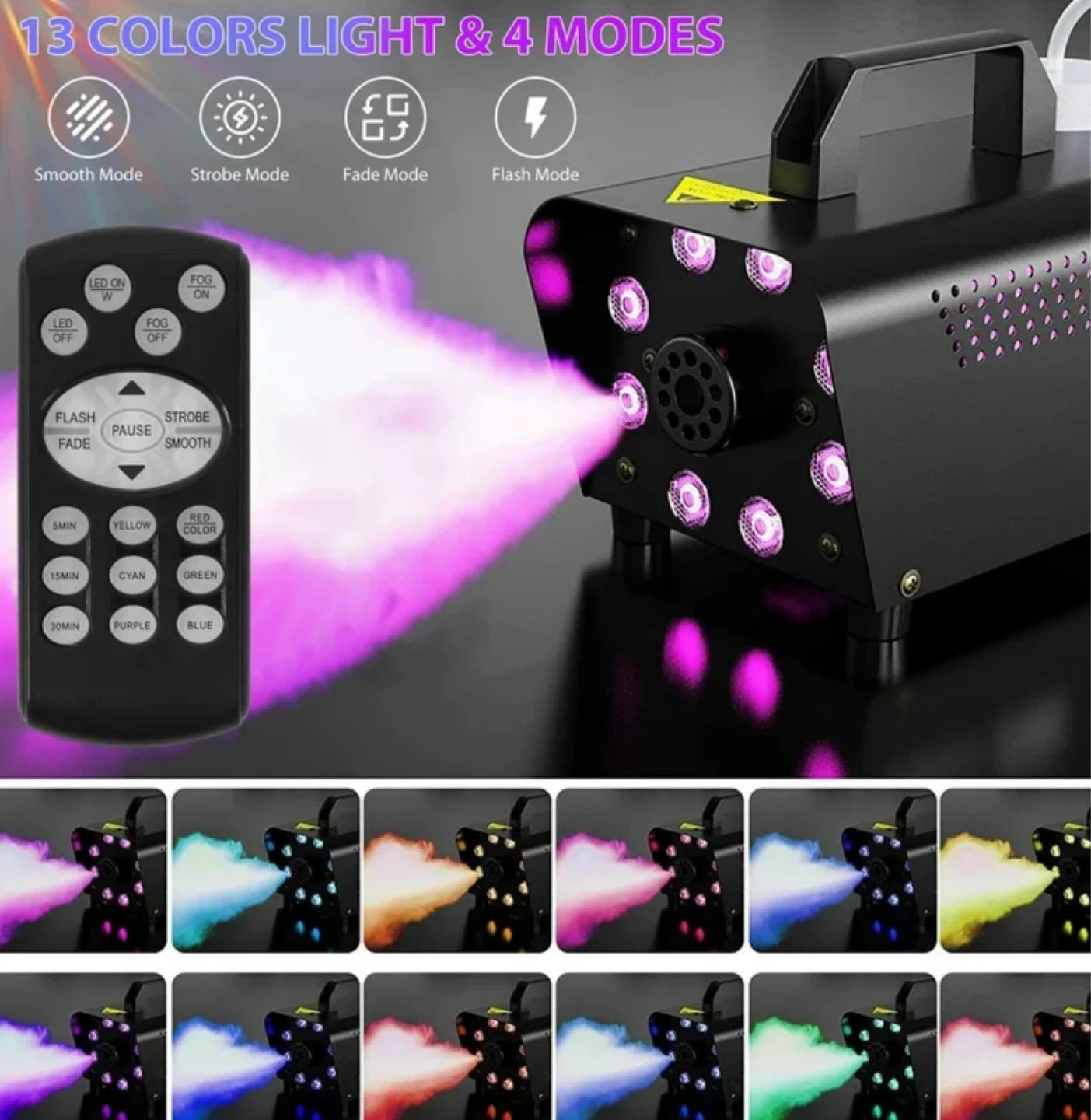 Fog Machine with 13 Colors LED Lights and Remote - photo 3