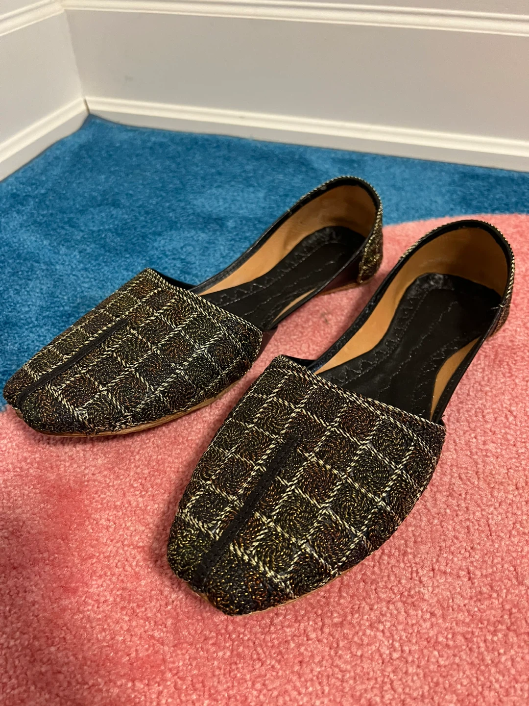 Black & Gold Khussa Flats