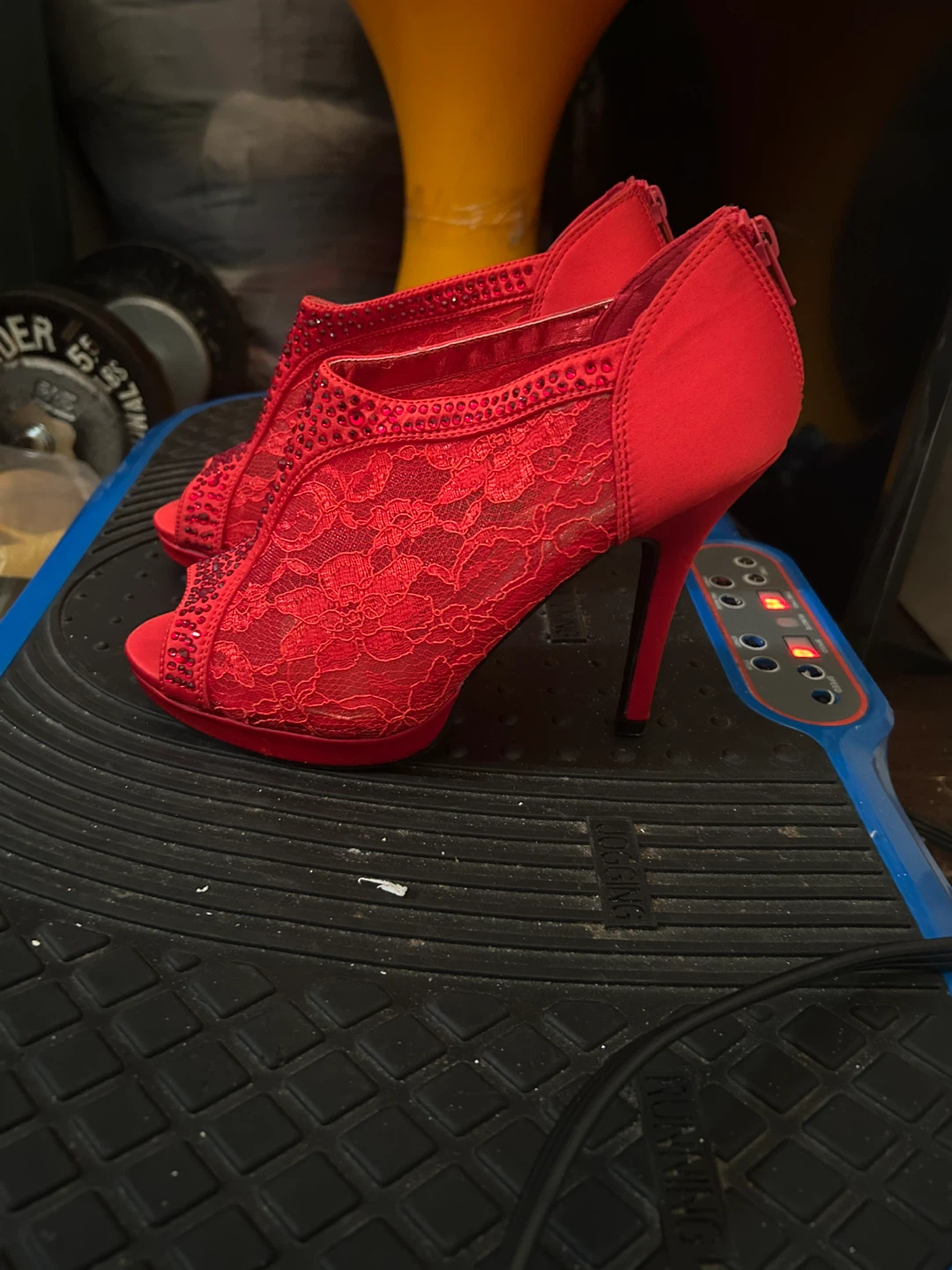 Red Lace Peep-Toe Heels - photo 3