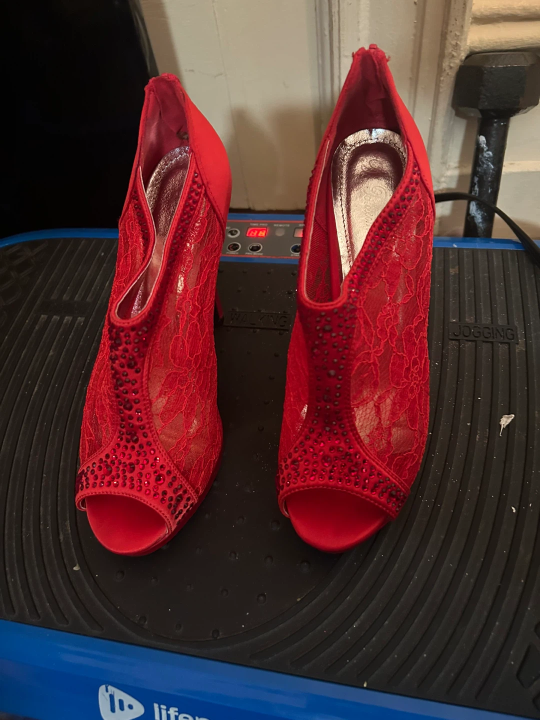 Red Lace Peep-Toe Heels - photo 2