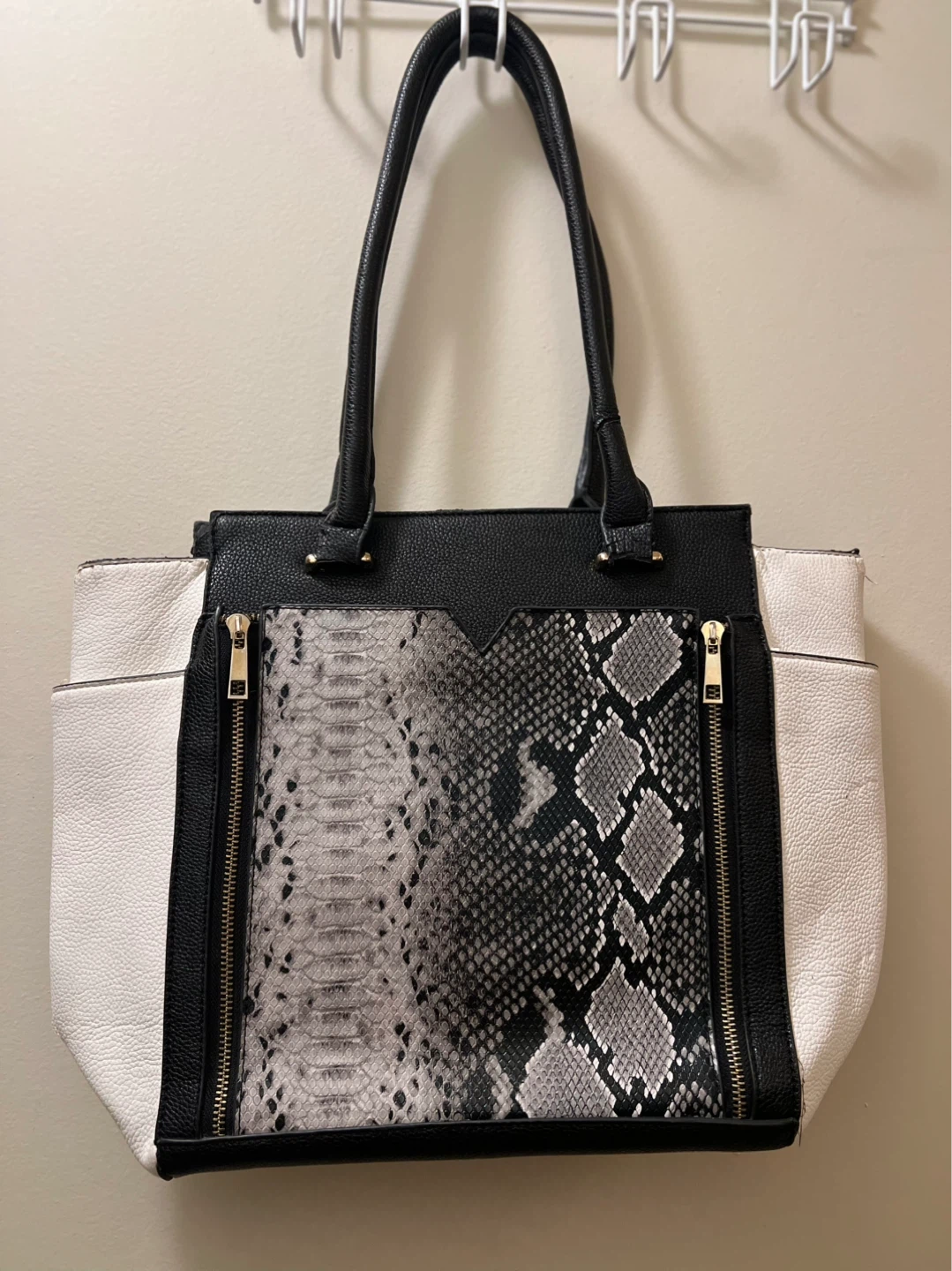 Colourblock Snake Print Tote Bag