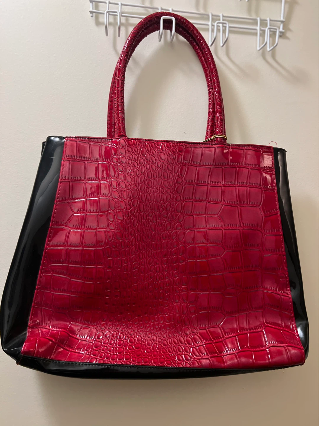 Red and Black Faux Croc Tote Bag - photo 2