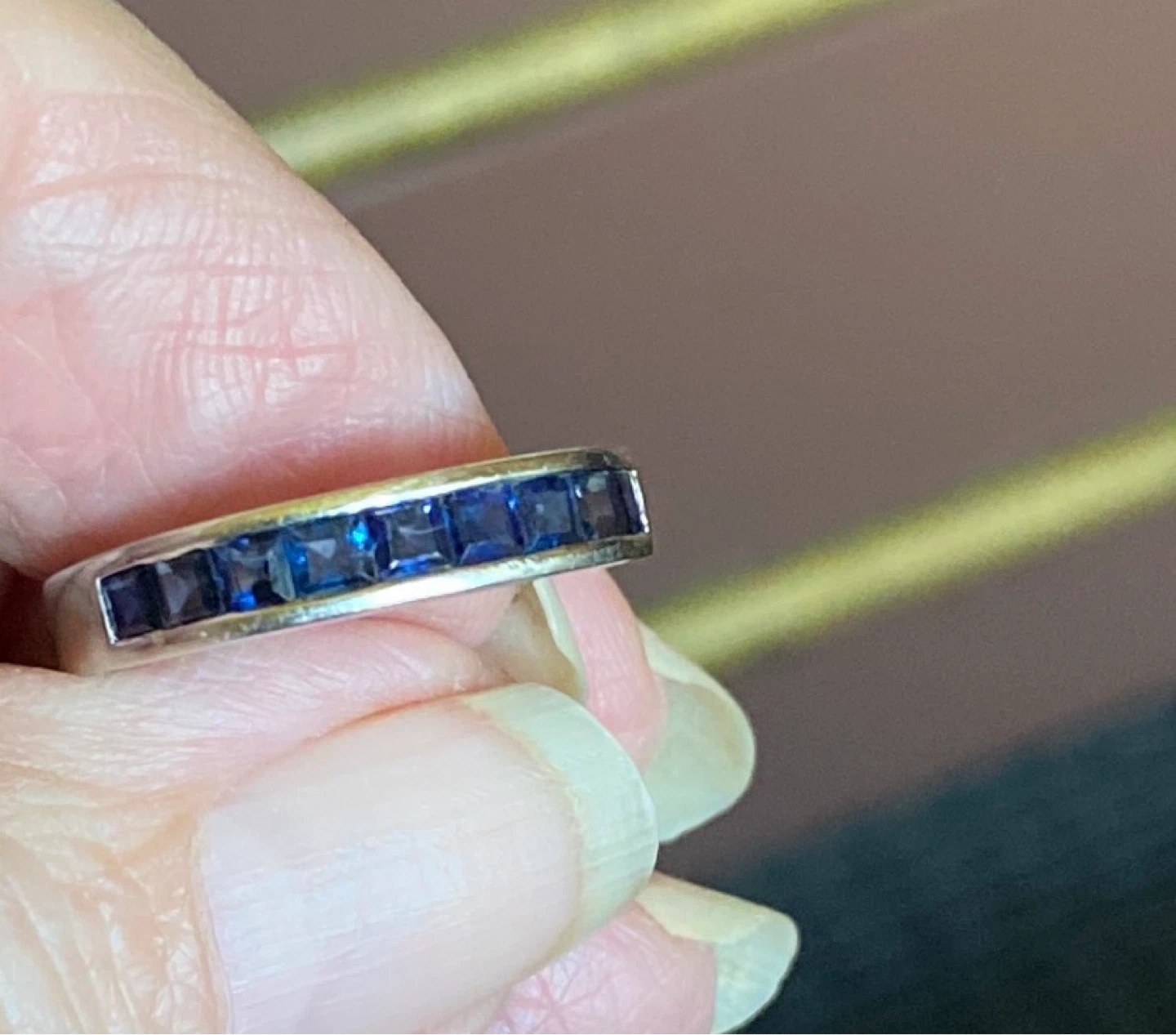 Sapphire Band Ring 14K, 10 square channel setting