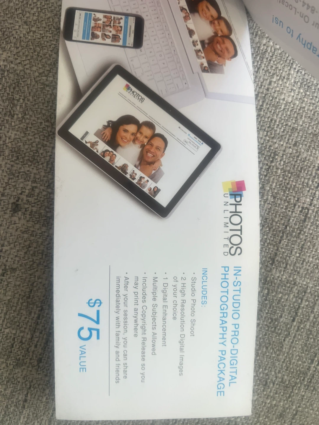 $75 Photoshoot deal package certificate