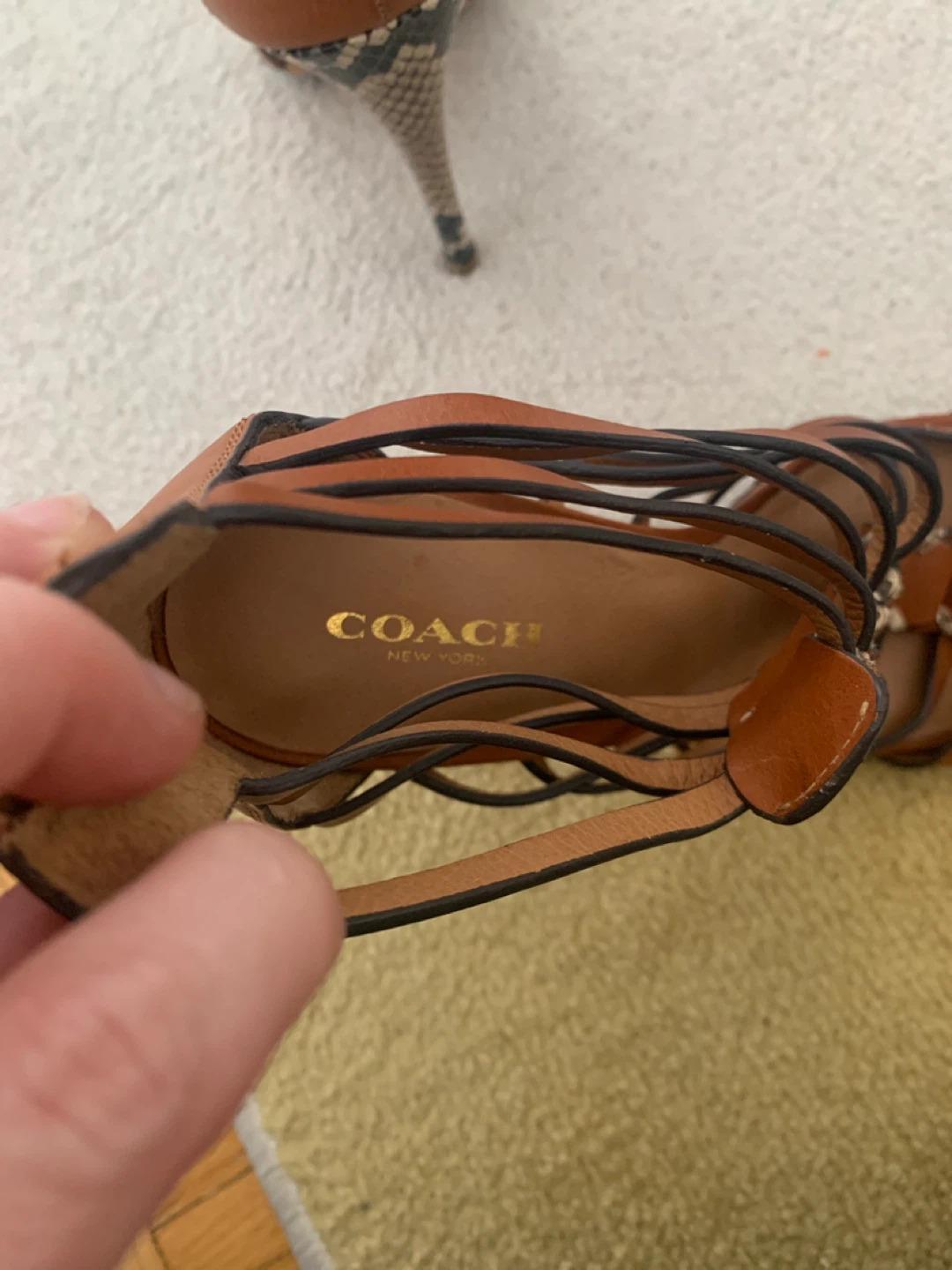 COACH Brown Strappy Heels with Snake Print Stiletto Heel - photo 4