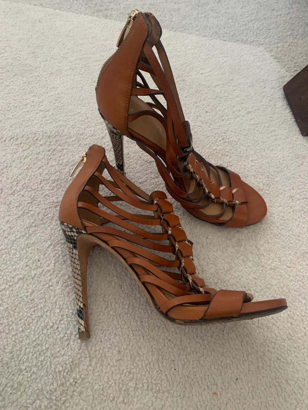 COACH Brown Strappy Heels with Snake Print Stiletto Heel - photo 2