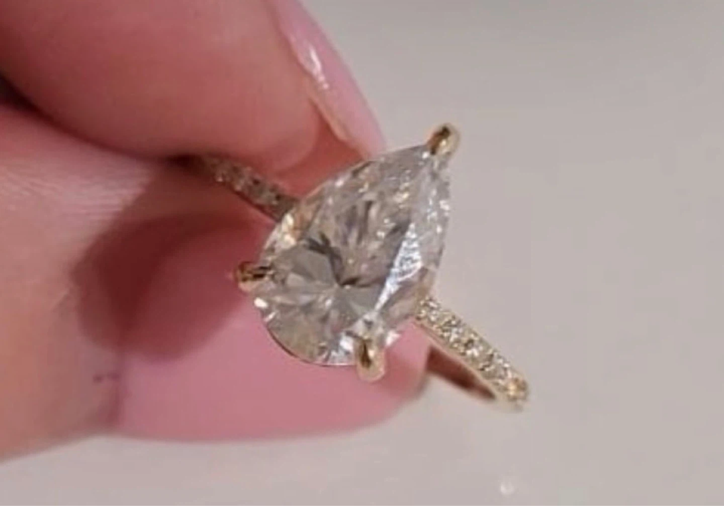 big sale* 3CT Pear Cut Moissanite Solid Gold Engagement