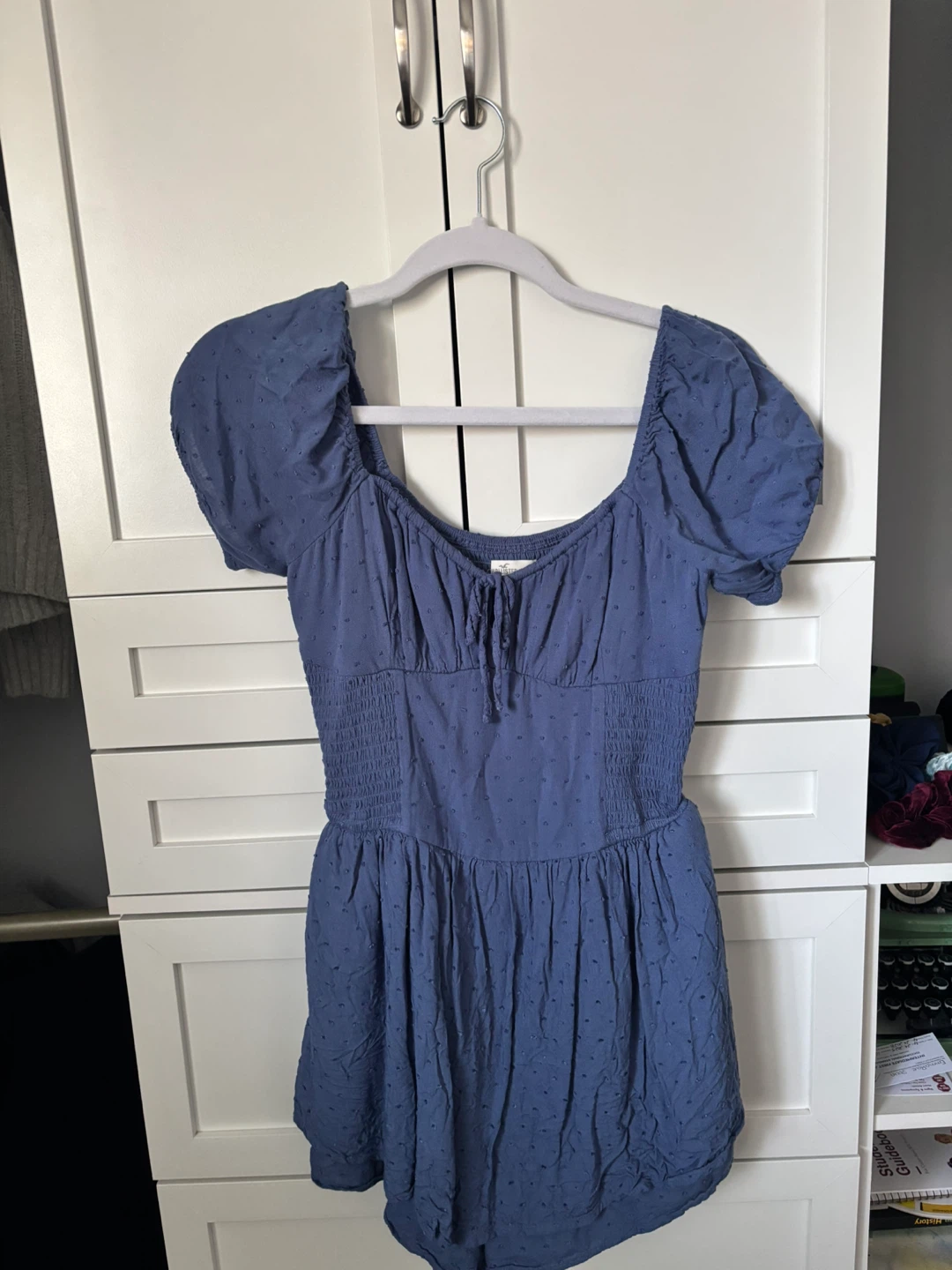 Hollister Blue Smocked Puff Sleeve Romper