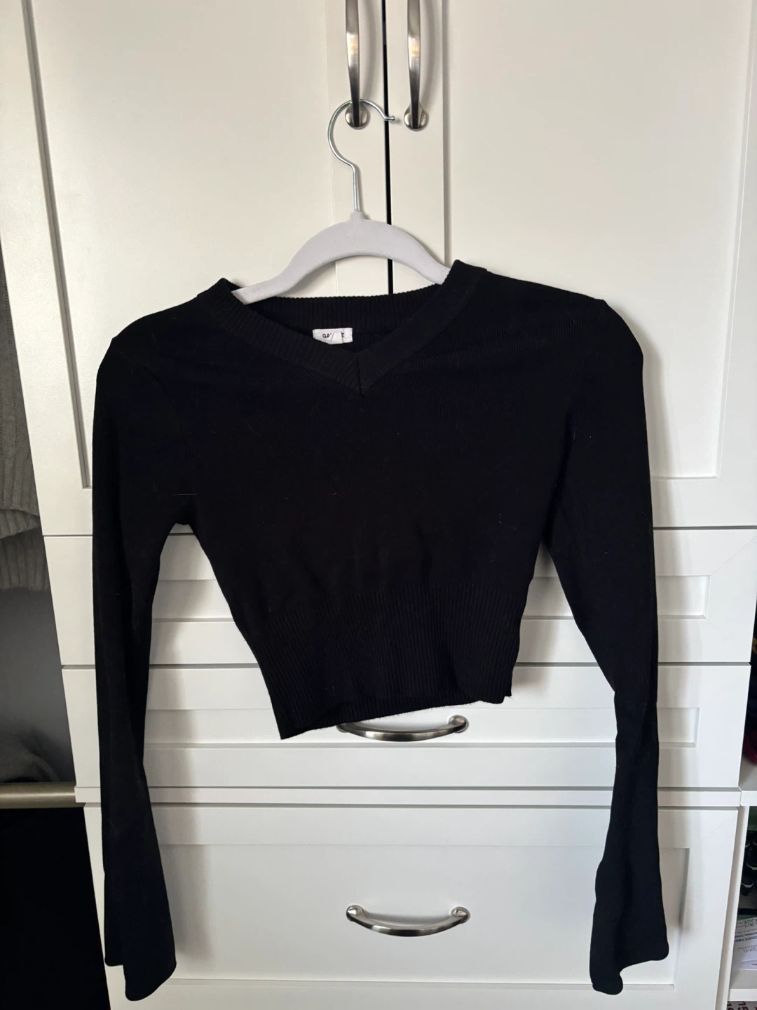 Garage Black V-Neck Cropped Sweater