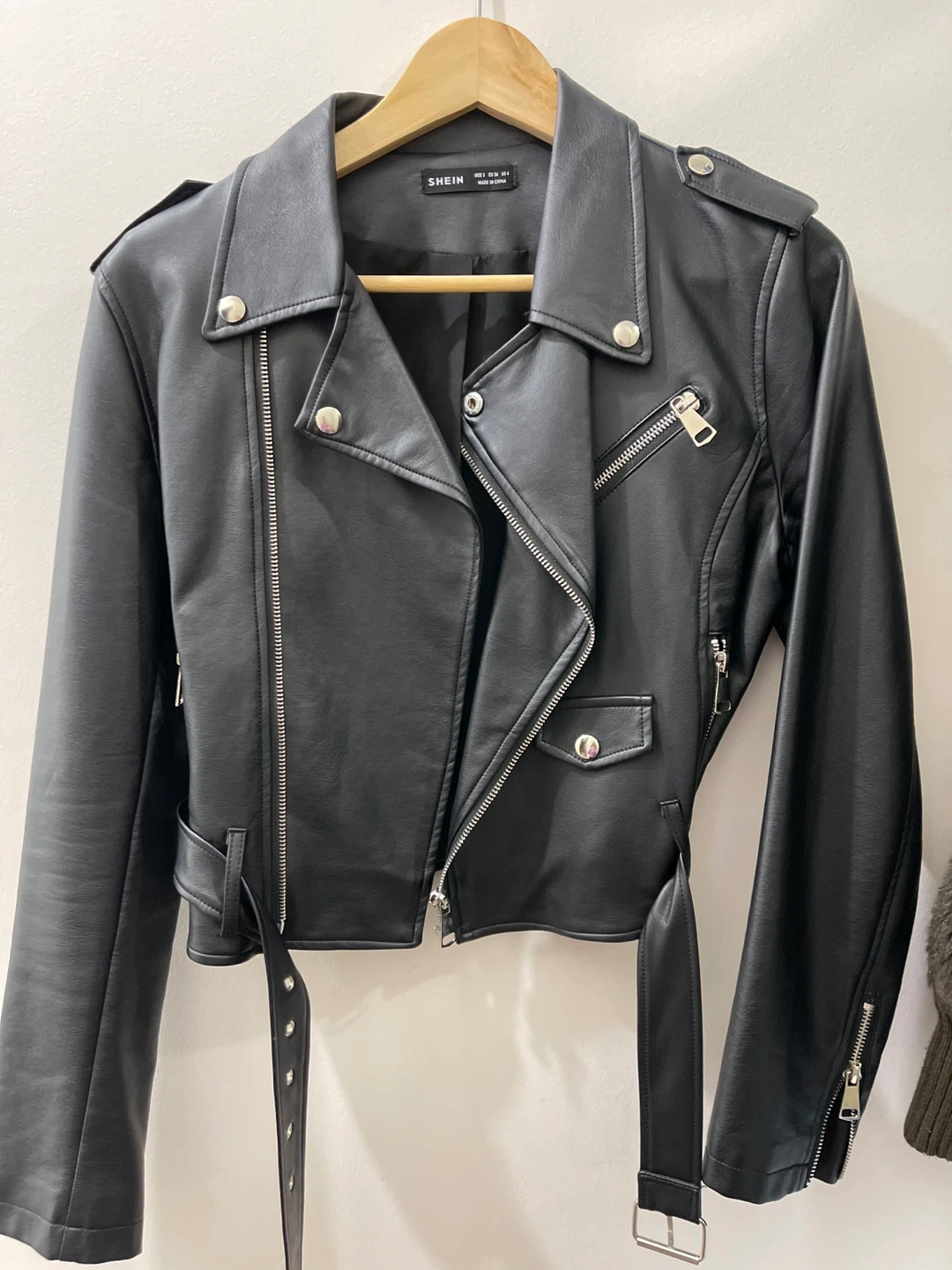 SHEIN Black Faux Leather Moto Jacket