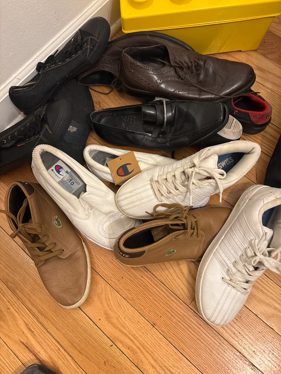 Pyle of size 10 men’s shoes must take all