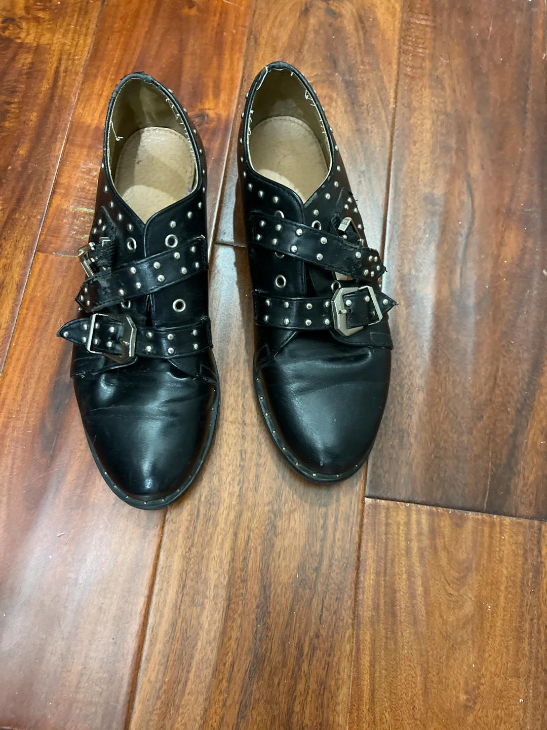 Black Studded Buckle Flats