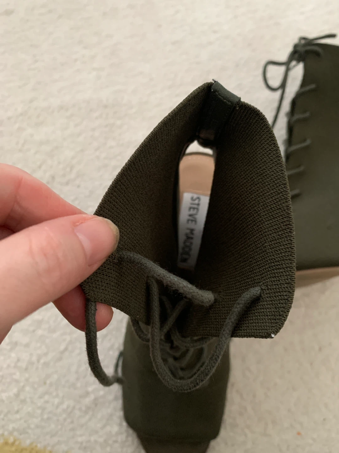 Steve Madden Olive Green Lace-Up Peep-Toe Booties Size 6.5 - photo 3