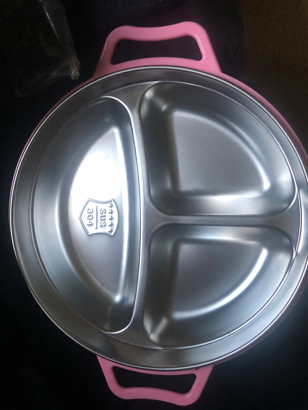 3 Compartment Stainless Steel Divided Plate - Pink