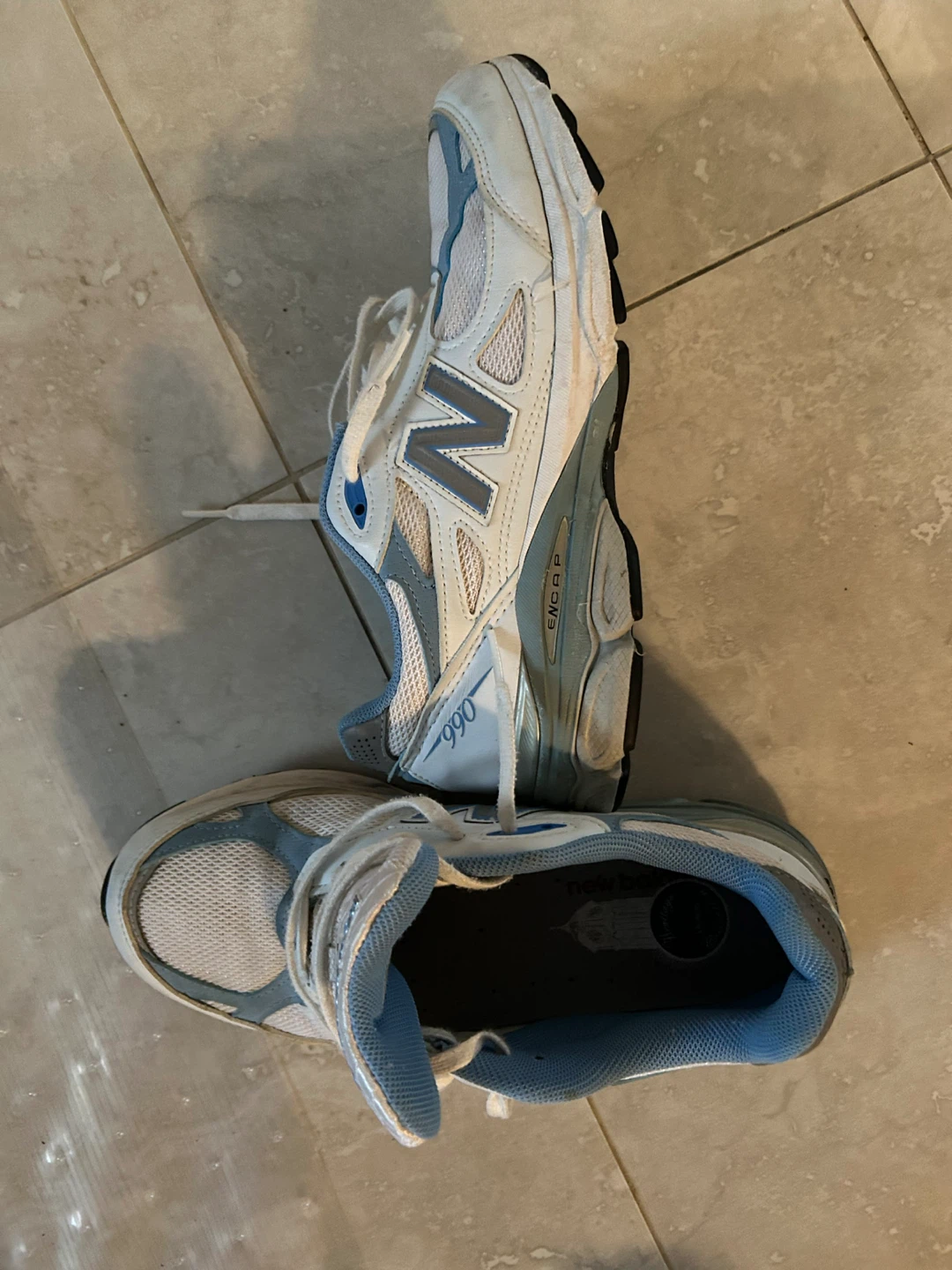 Women’s New Balance 990v3 Running Shoes White Blue US 8.5