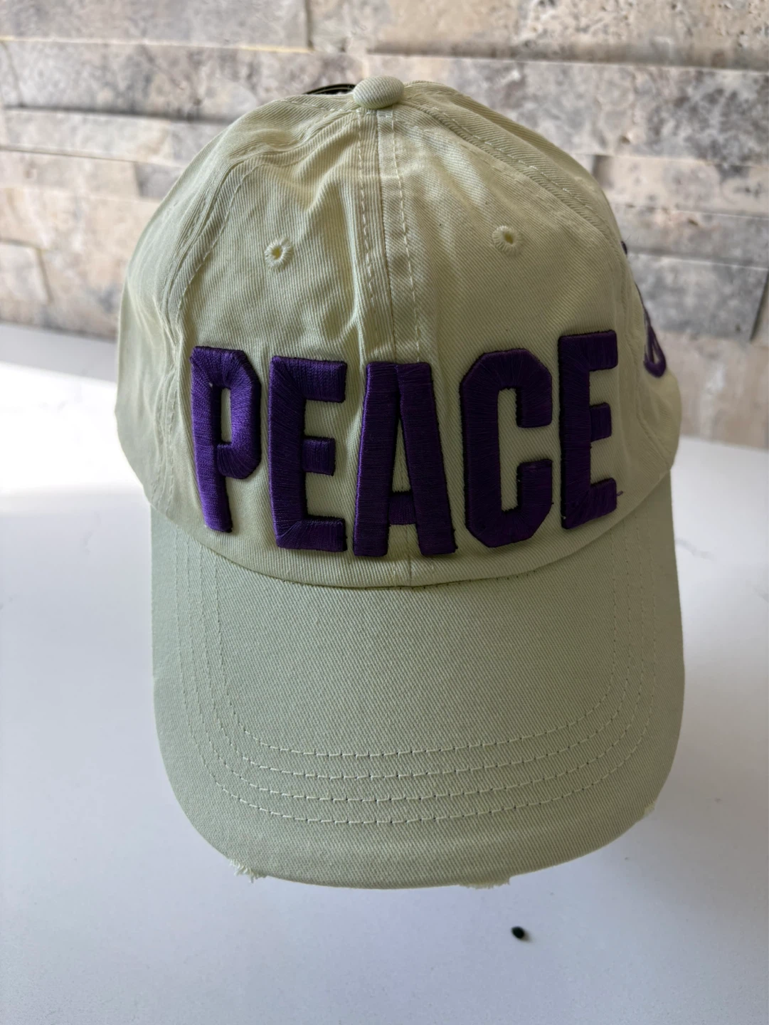 Light Yellow "PEACE" Baseball Cap - photo 3