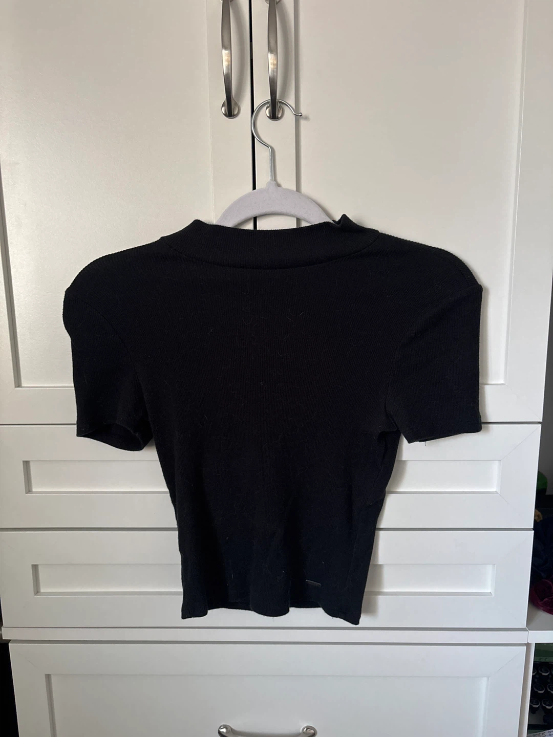 Hollister Black Ribbed Mock Neck Short Sleeve Top