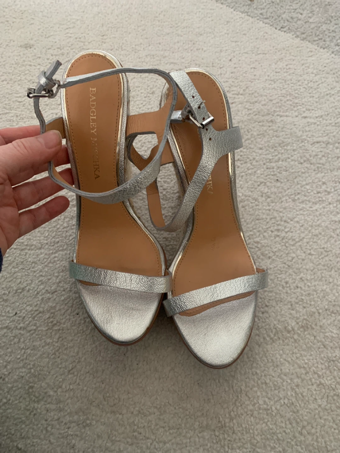 Badgley Mischka Silver Wedge Heels