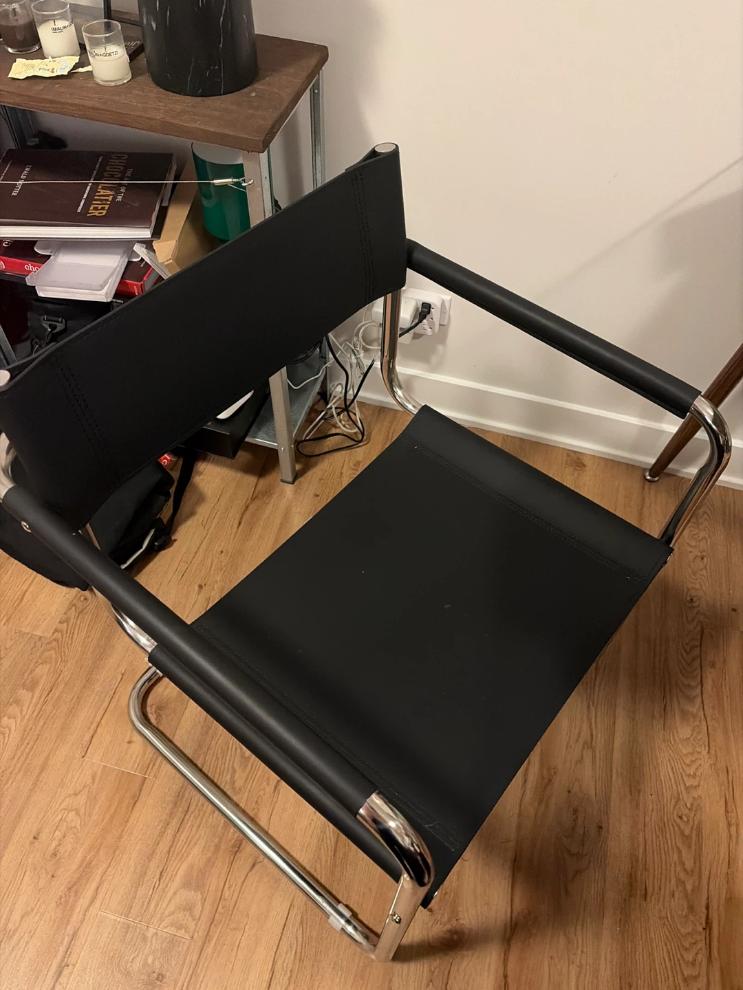 Black vegan Leather Sling Chair with Chrome Frame - photo 2