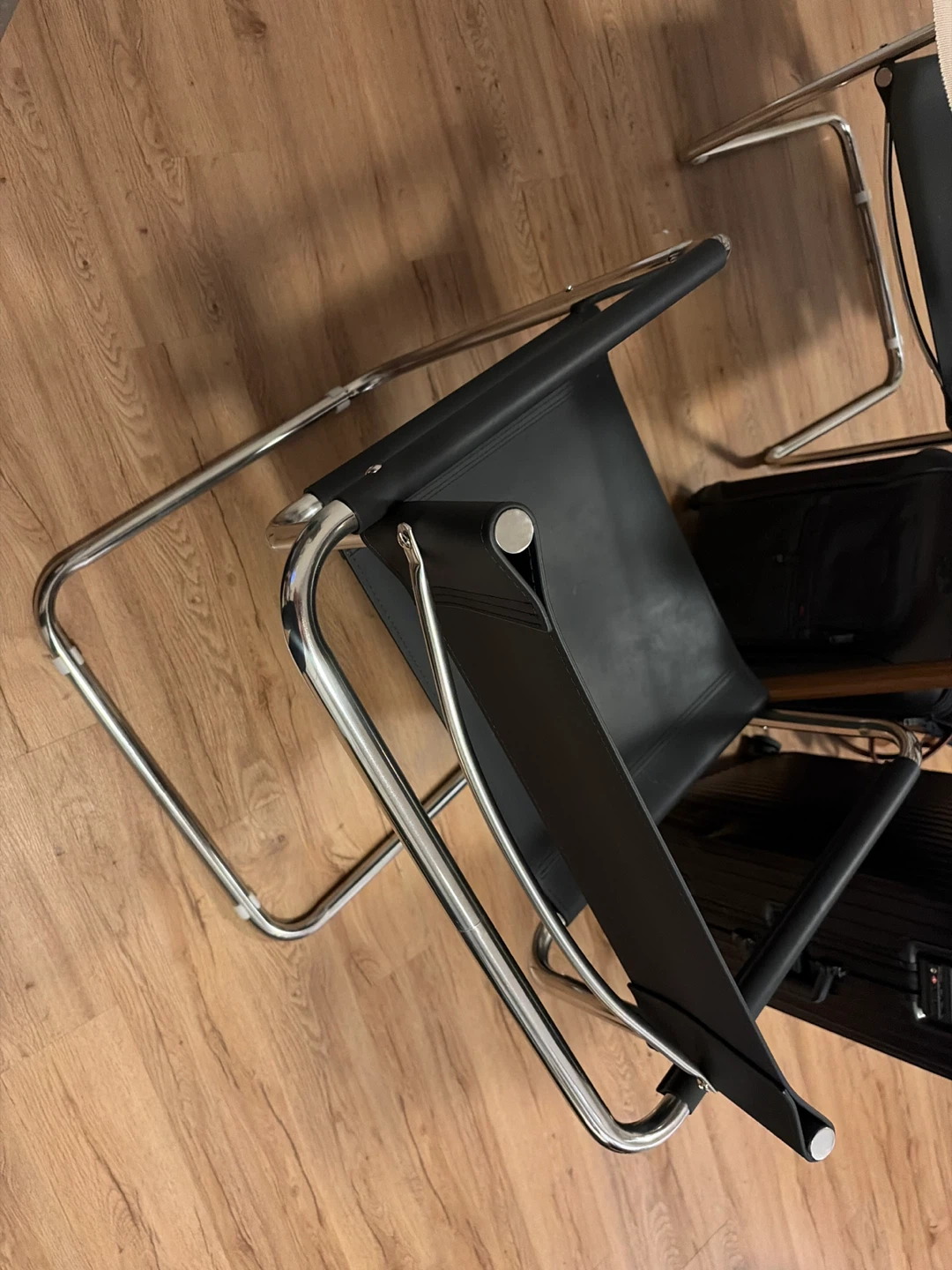 Black vegan Leather Sling Chair with Chrome Frame - photo 3
