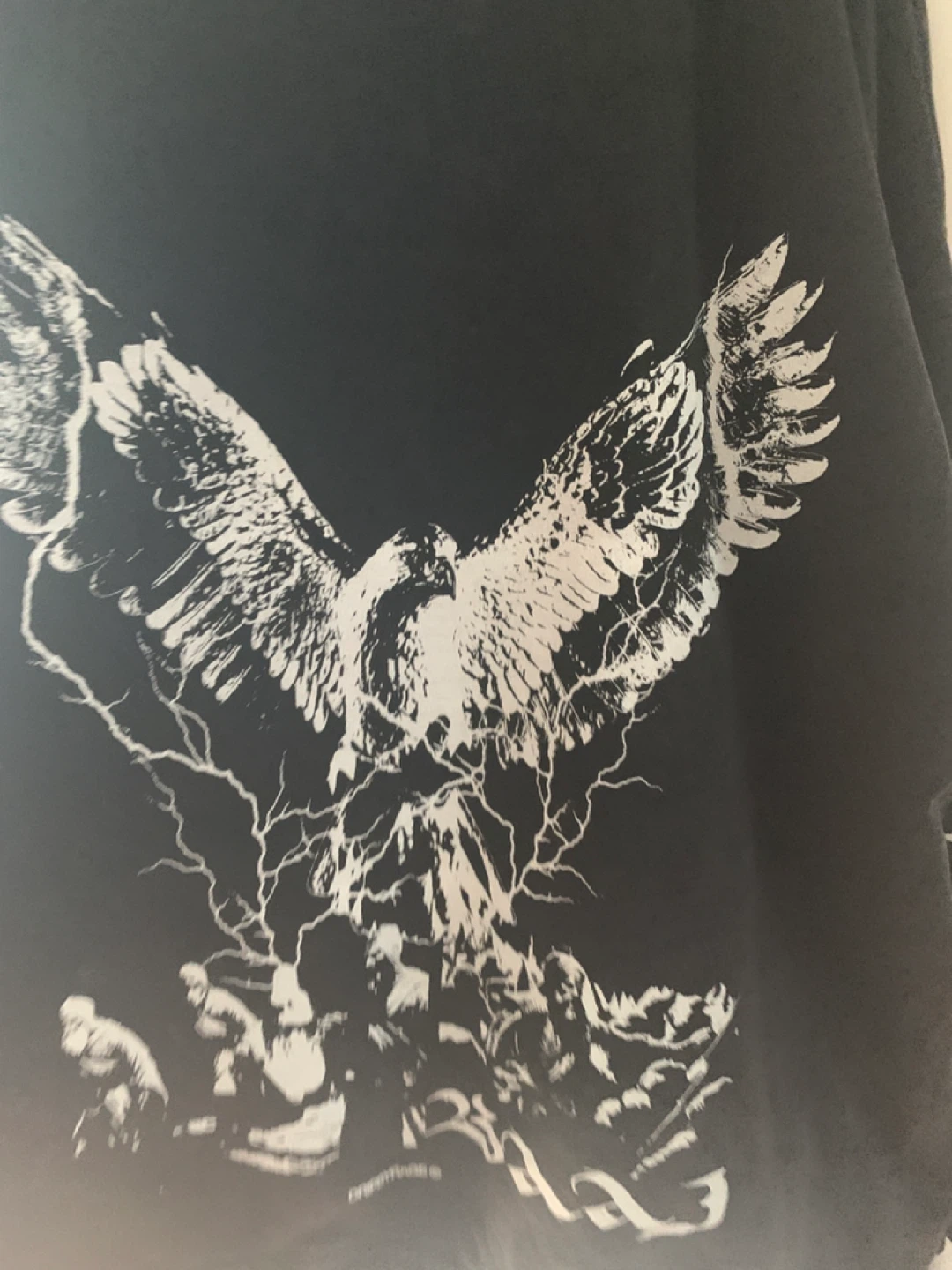 Black Graphic Hoodie with Eagle and Lightning