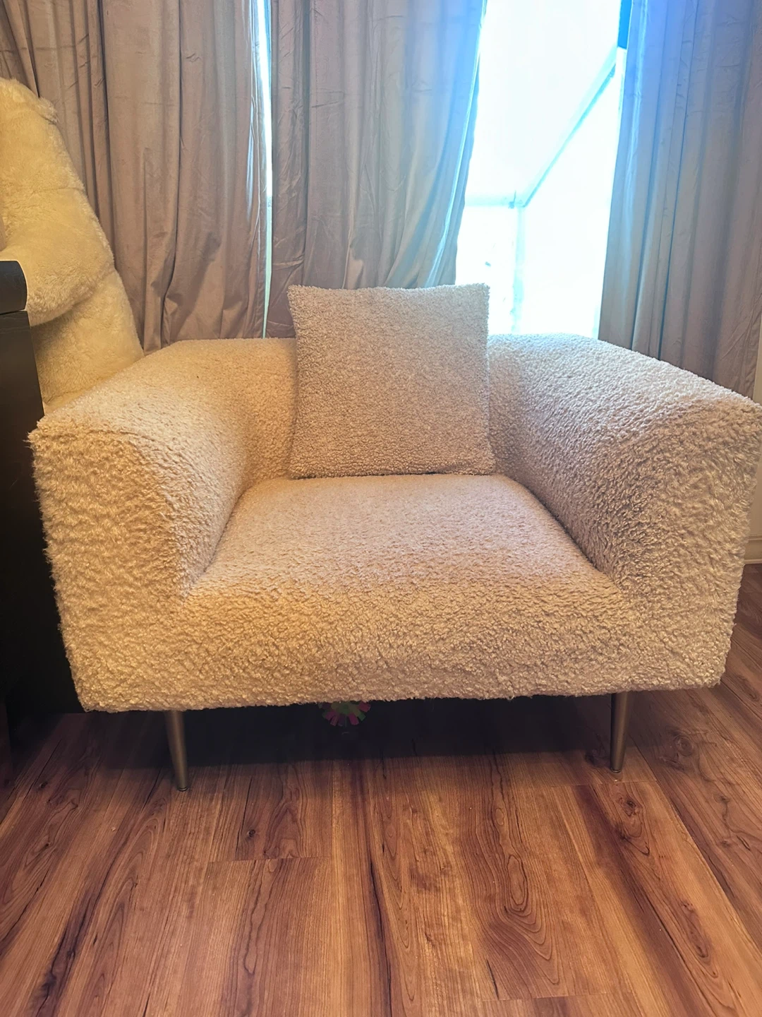 Structube Cream Teddy Sherpa Accent Chair with Pillow