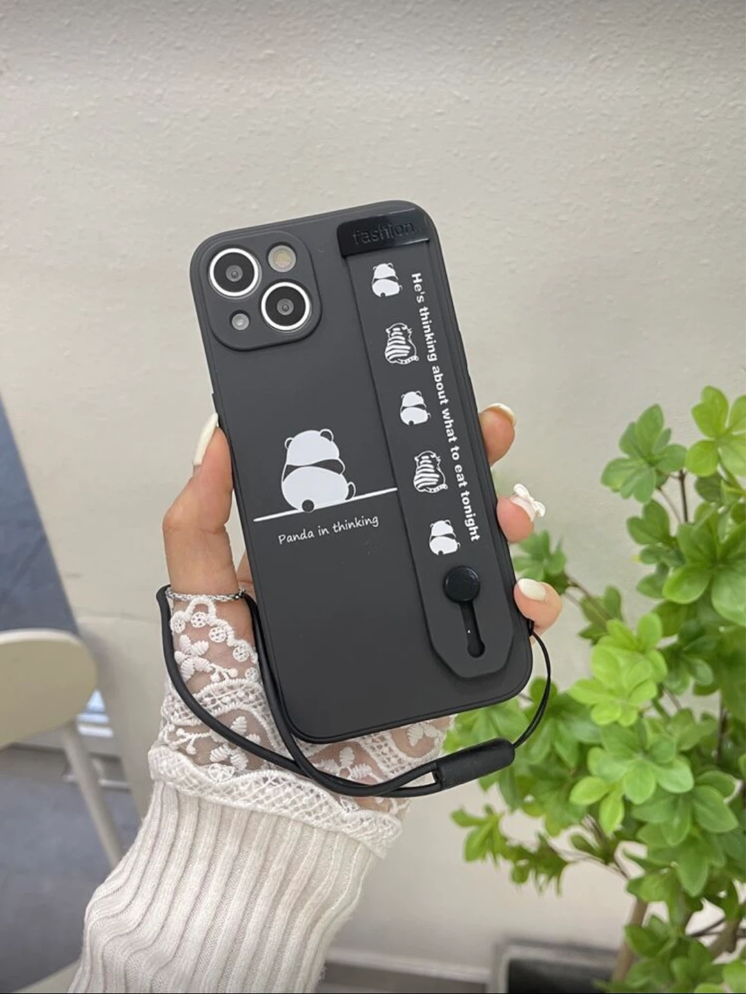 Black iPhone Case with Panda Design and Wrist Strap - photo 4