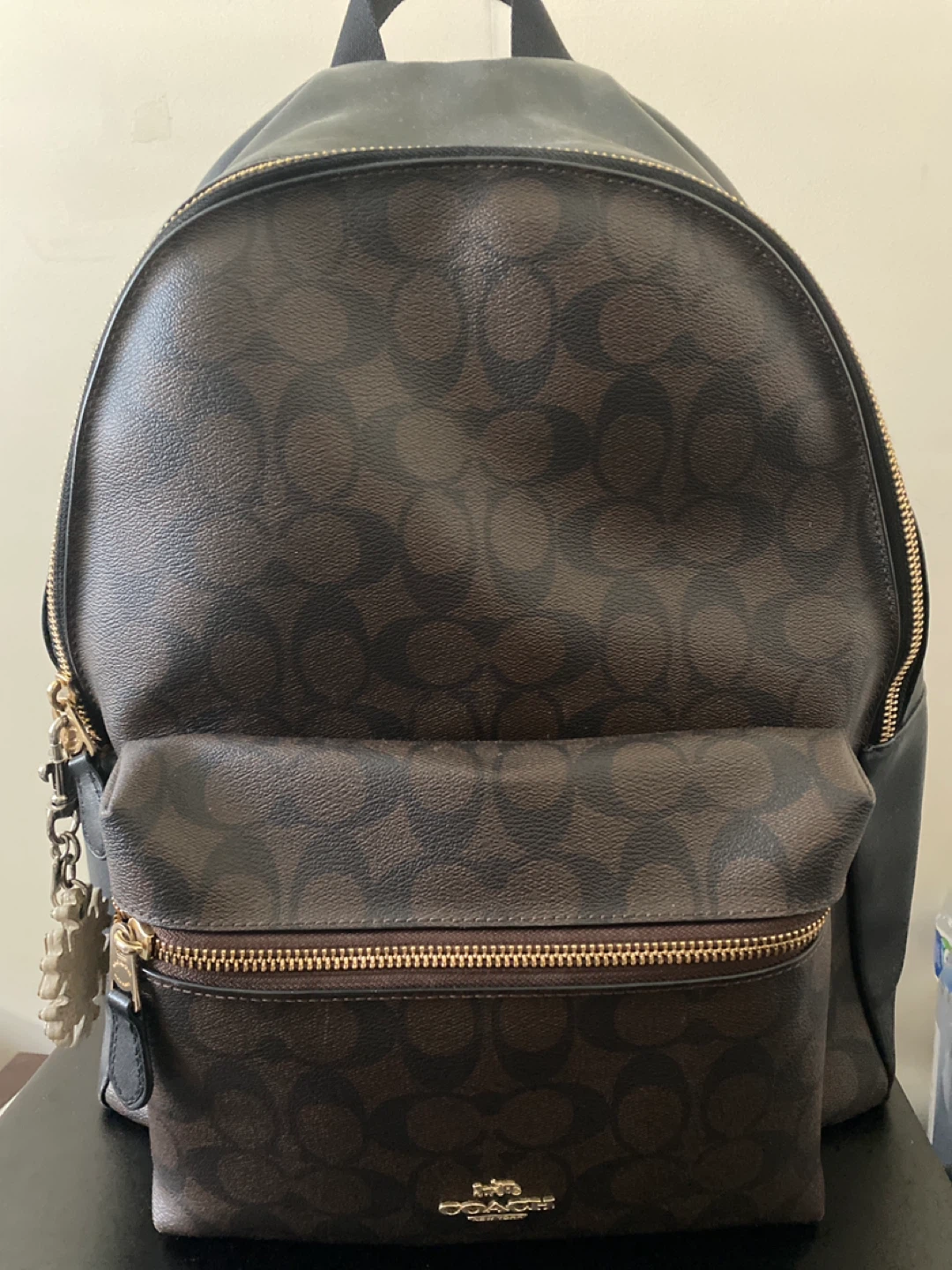 Coach Signature Backpack with Snowflake Charm