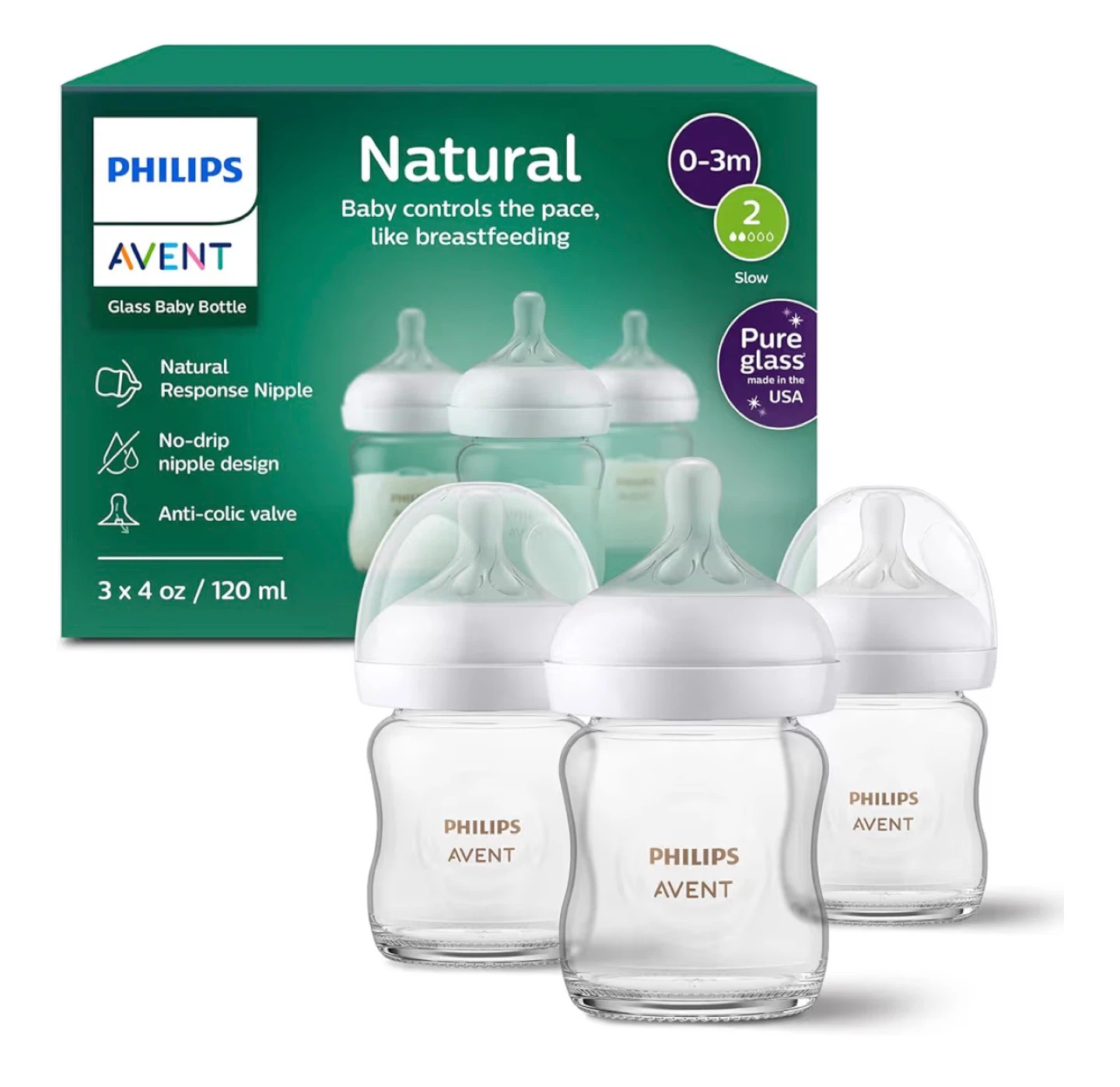 Brand New Philips Avent Natural Glass Bottles (3-Pack)!