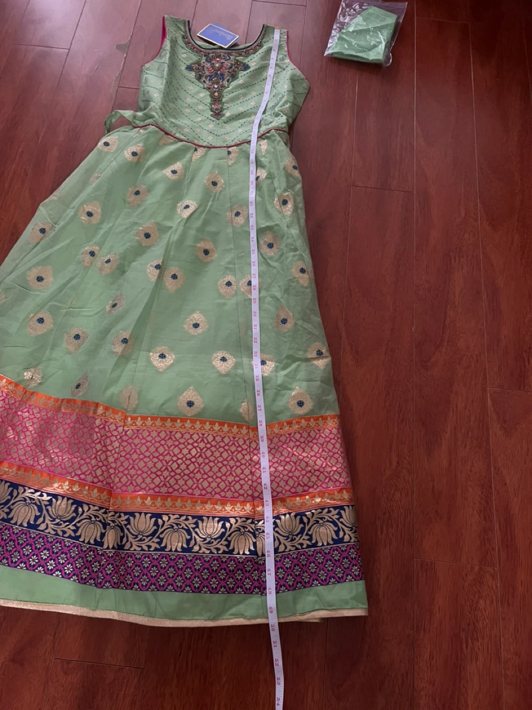 Light Green Embroidered Maxi Dress with Mask - photo 3