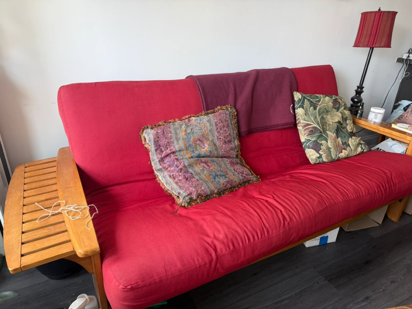 Red Futon Sofa with Wooden Frame - photo 4