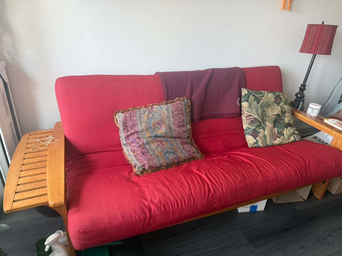 Red Futon Sofa with Wooden Frame - photo 3