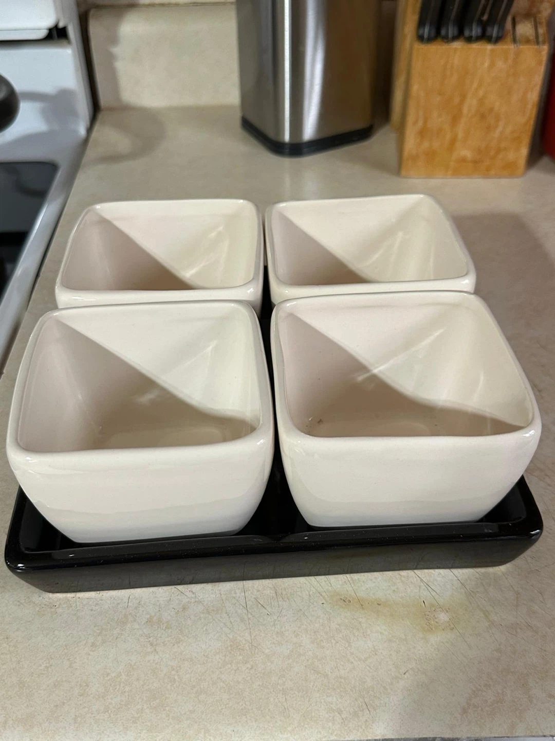 Modern 4-Piece Ceramic Serving Bowl Set with Tray - photo 2