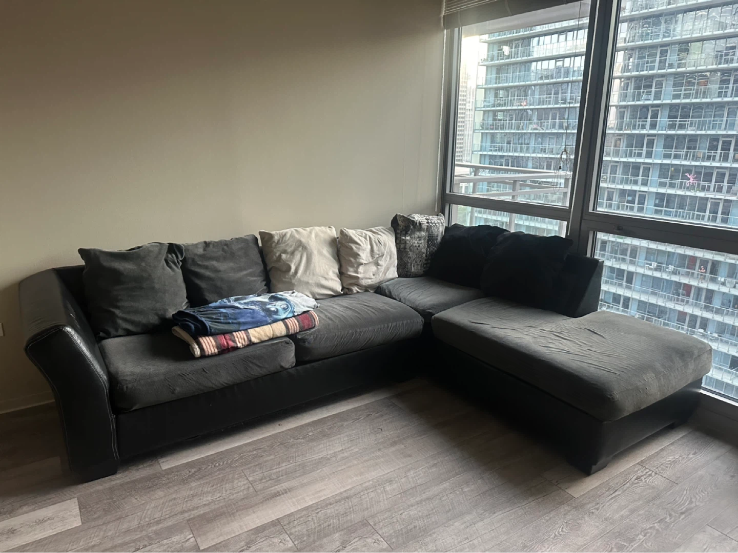 Dark Gray Sectional Sofa with Chaise