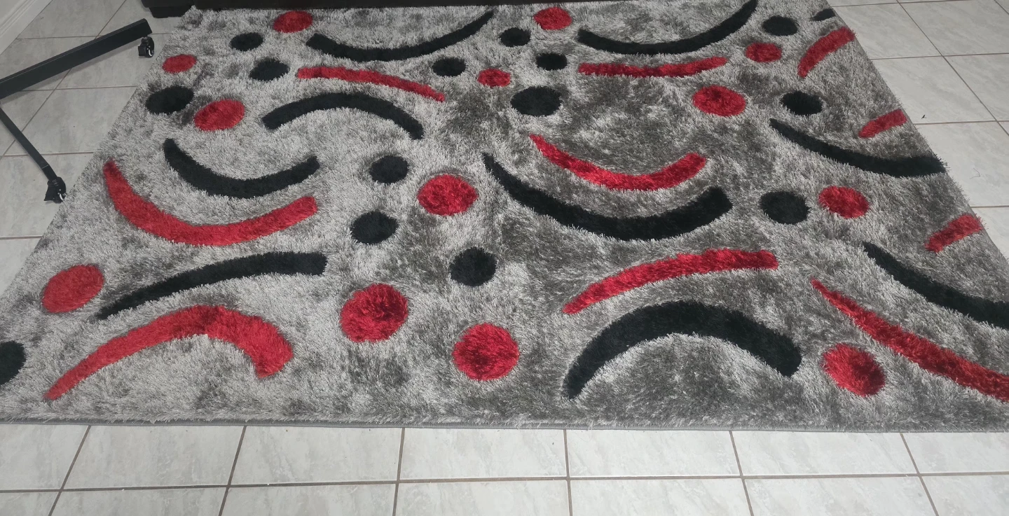 Shaggy Area Rug - Grey, Red & Black Design - photo 2