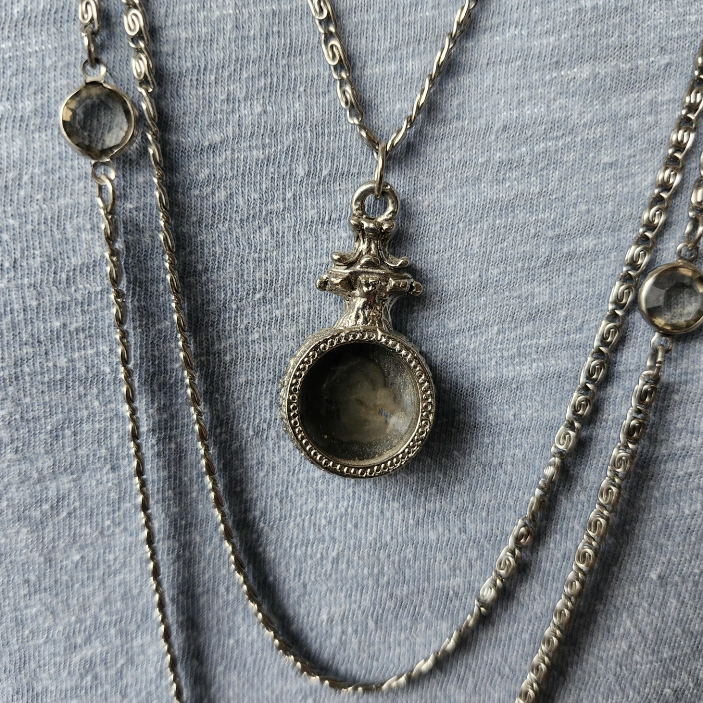 Layered Silver-Tone Necklace with Cameo Pendant