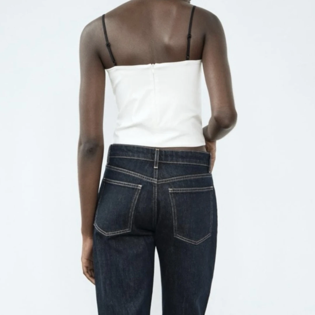 Zara White Corset Top with Black Lace Trim - photo 2