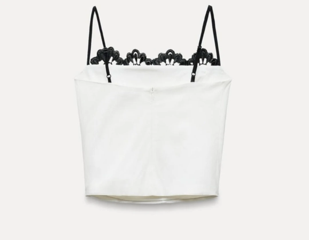Zara White Corset Top with Black Lace Trim - photo 4