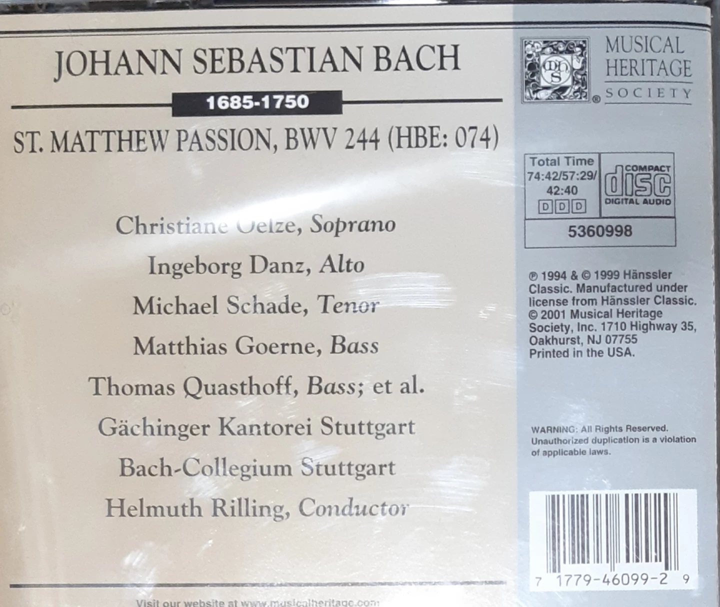 Bach St. Matthew Passion BWV 244 CD - photo 2