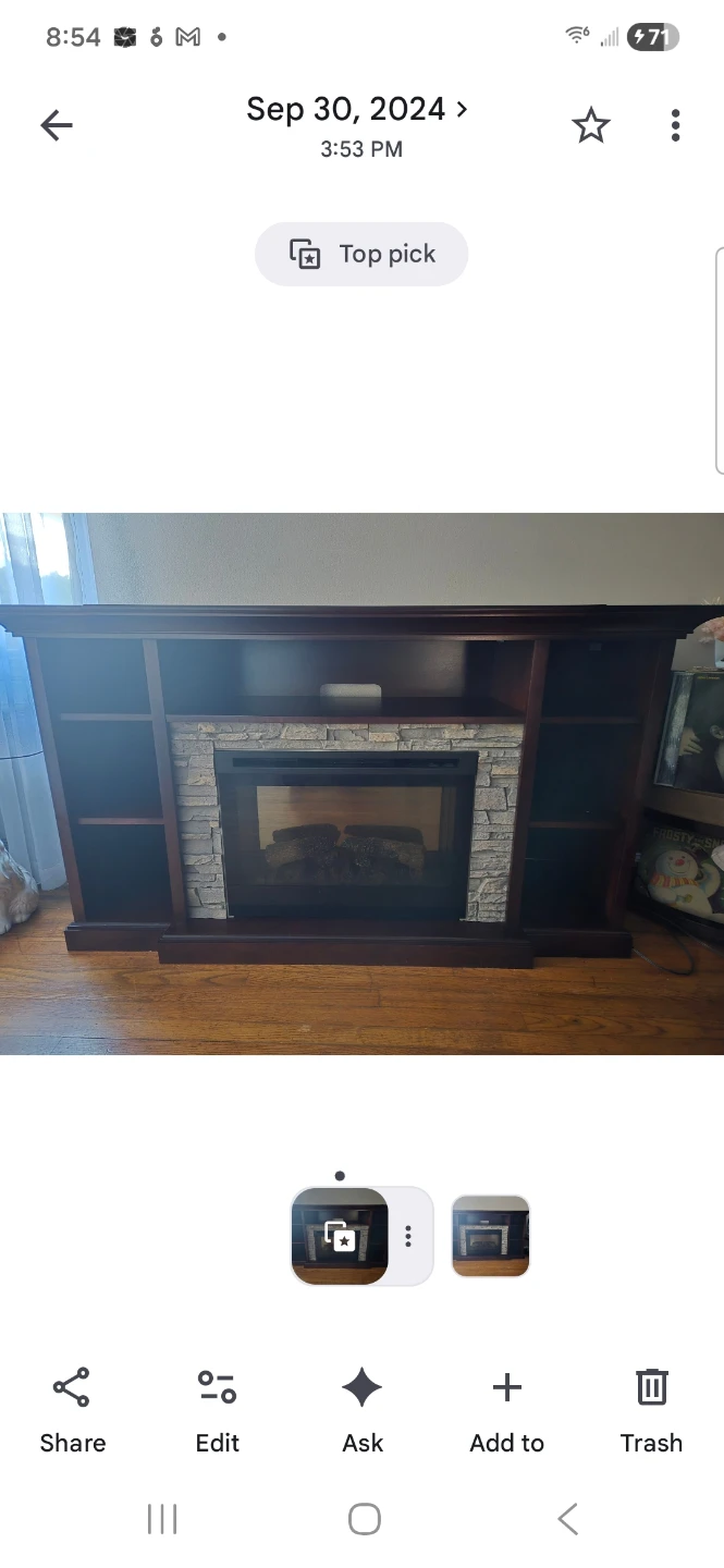 Dark Wood Fireplace Media Console with Shelves