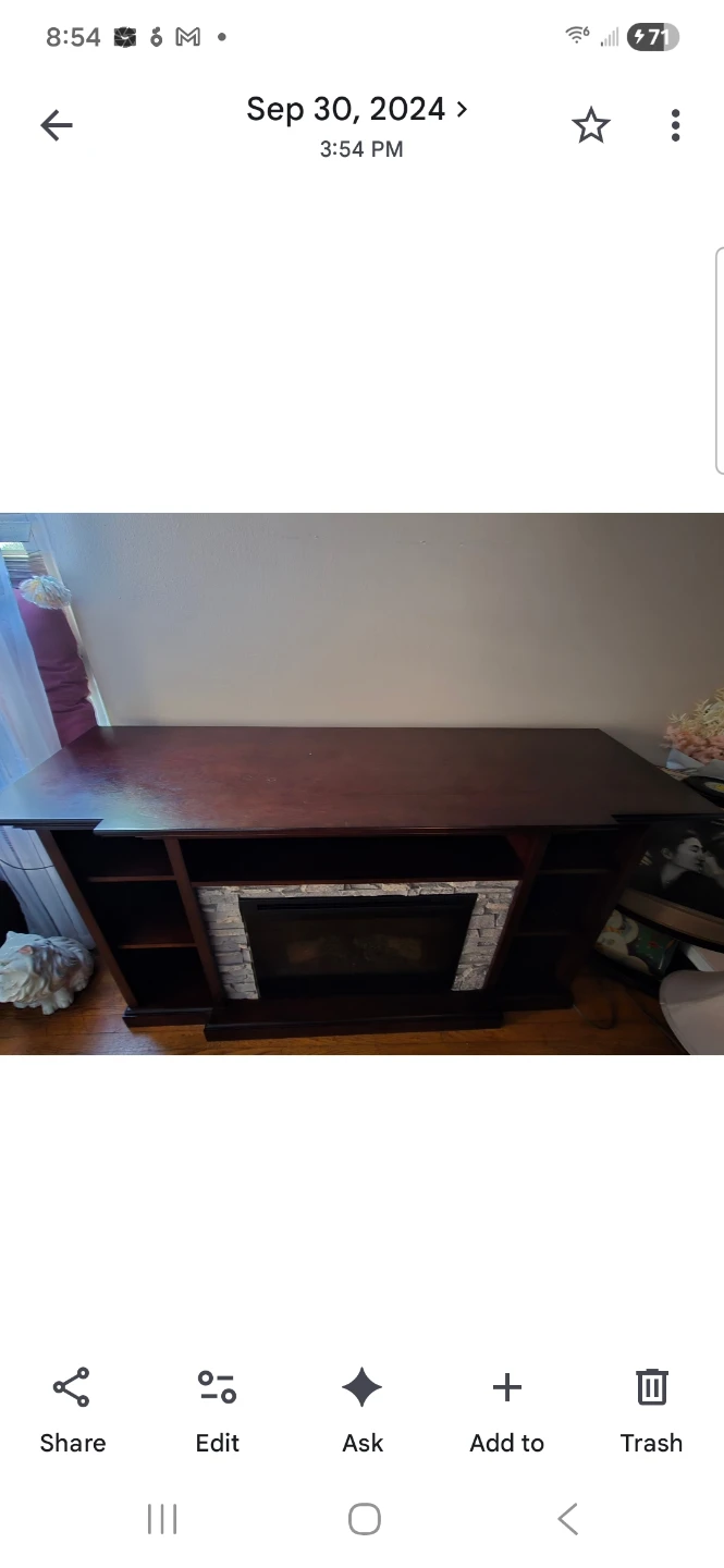 Dark Wood Fireplace Media Console with Shelves - photo 2