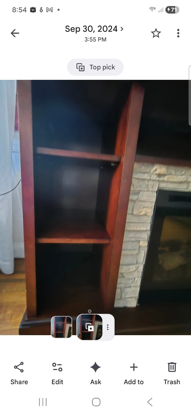 Dark Wood Fireplace Media Console with Shelves - photo 3