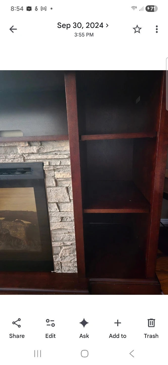 Dark Wood Fireplace Media Console with Shelves - photo 4