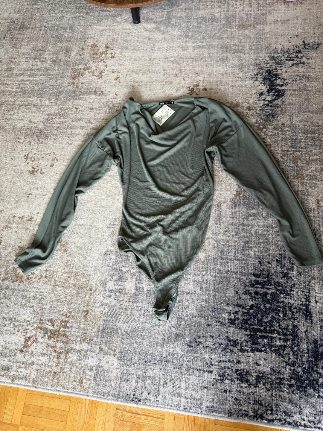 ZARA Ribbed Long Sleeve Bodysuit - Green