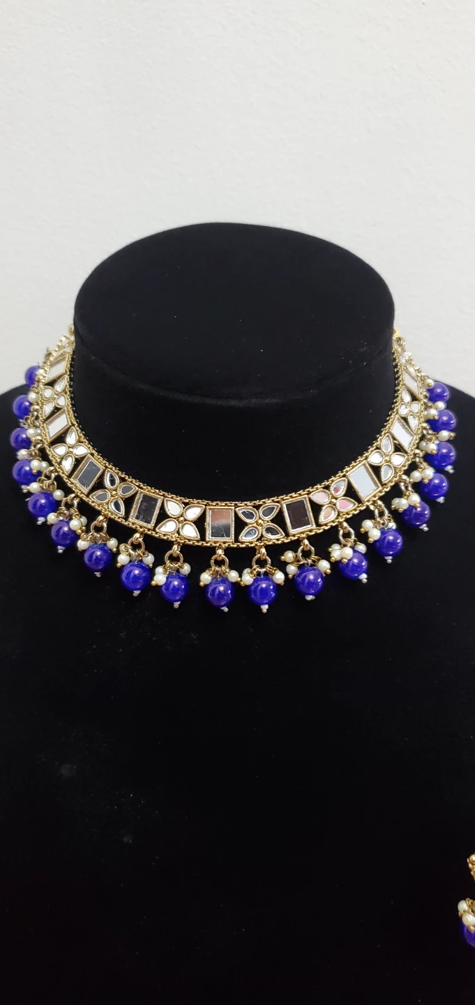 Jewellery Set with Blue Beads and Mirrors - photo 3